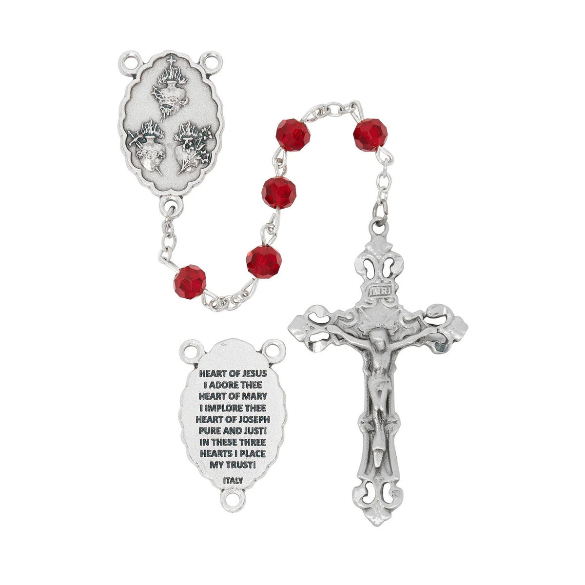 7mm Garnet Tin-Cut Crystal 3 Hearts Rosary R978F