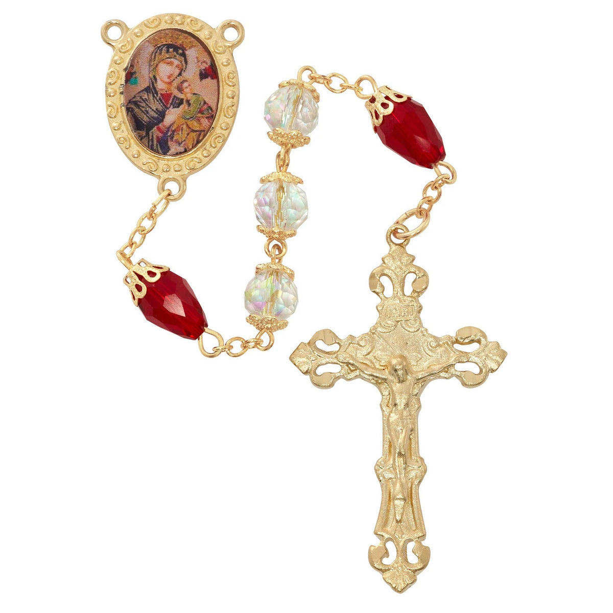 Our Lady of Perpetual Help Gold Plate Rosary with Photo Center