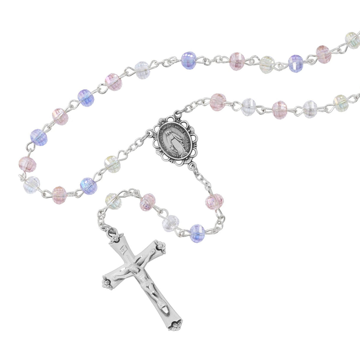 Dainty 6mm Multi-Color Tin Cut Crystal Rosary R998RF
