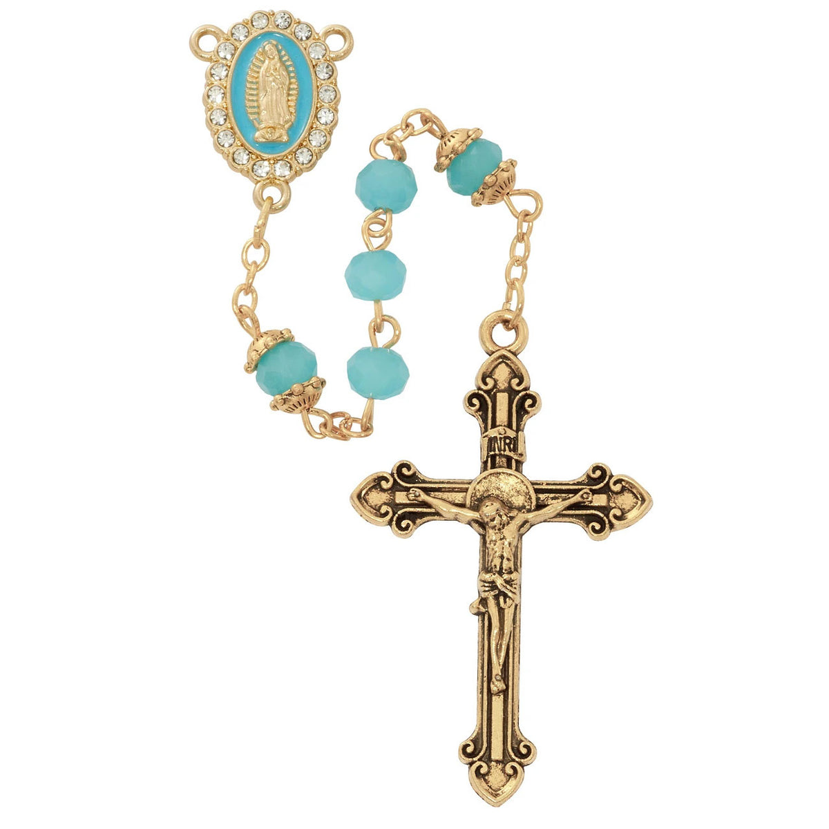 6mm Aqua Our Lady Guadalupe Rosary R995F