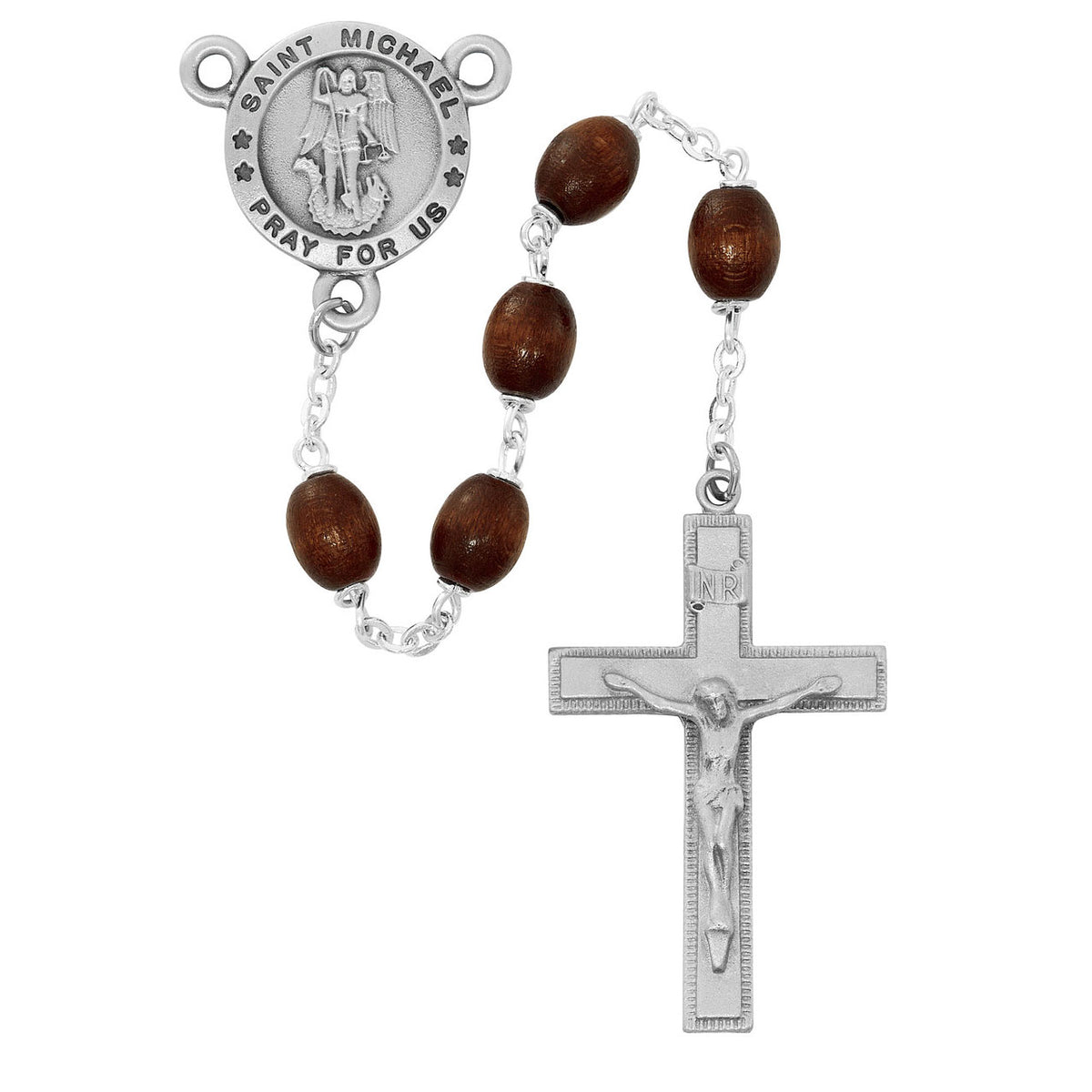 Saint Michael Brown Wood Rosary R1020F