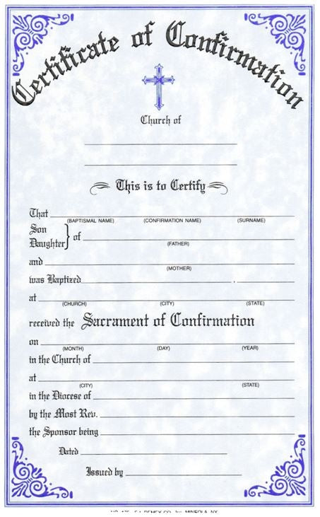 Confirmation Certificate Pad English 175