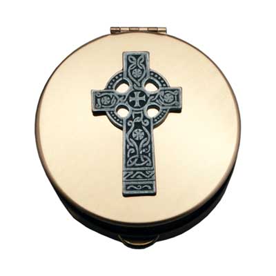 Brass Pyx with Celtic Cross - Size 3 - Holds 20-25 hosts