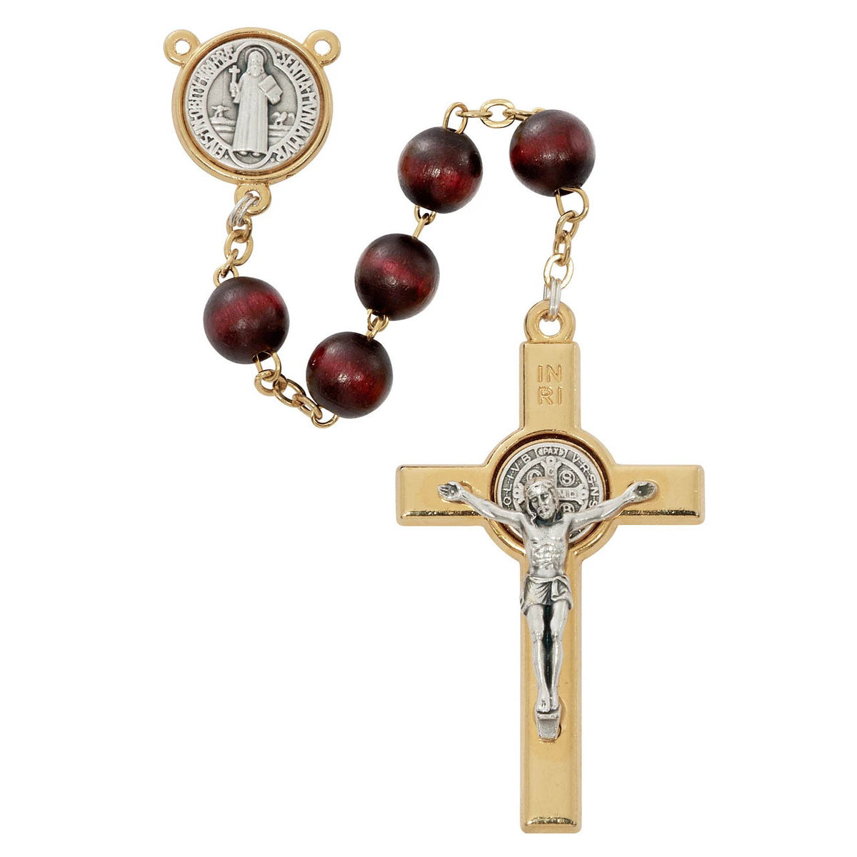 2-tone St Benedict Mahogany Rosary R1021F