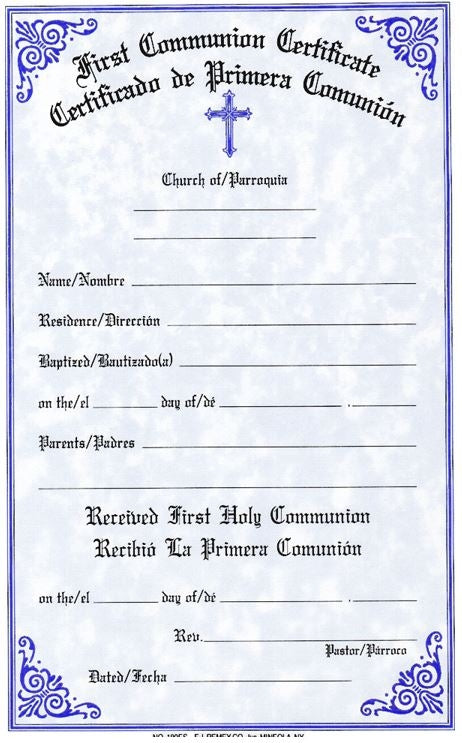 Bilingual First Communion Certificate 50ct Pad 180S