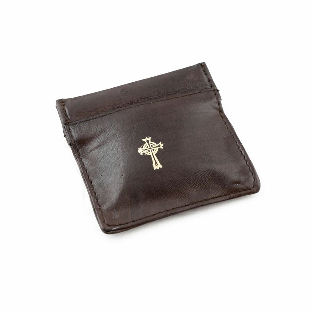 Brown Leather Squeeze top Rosary Case