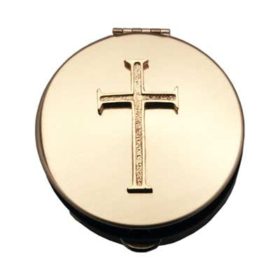 Brass Pyx with Latin Cross - Size 3 - Holds 20-25 hosts