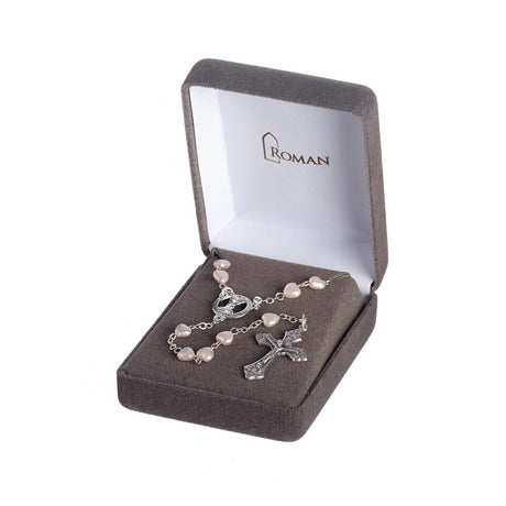 Pearlized Heart Shaped Bead Rosary with Communion Centerpiece