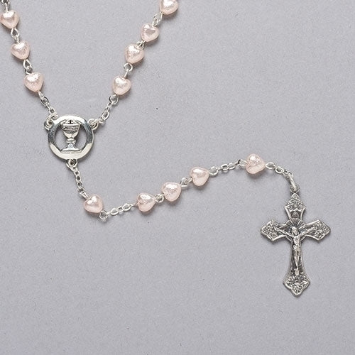 Pearlized Heart Shaped Bead Rosary with Communion Centerpiece