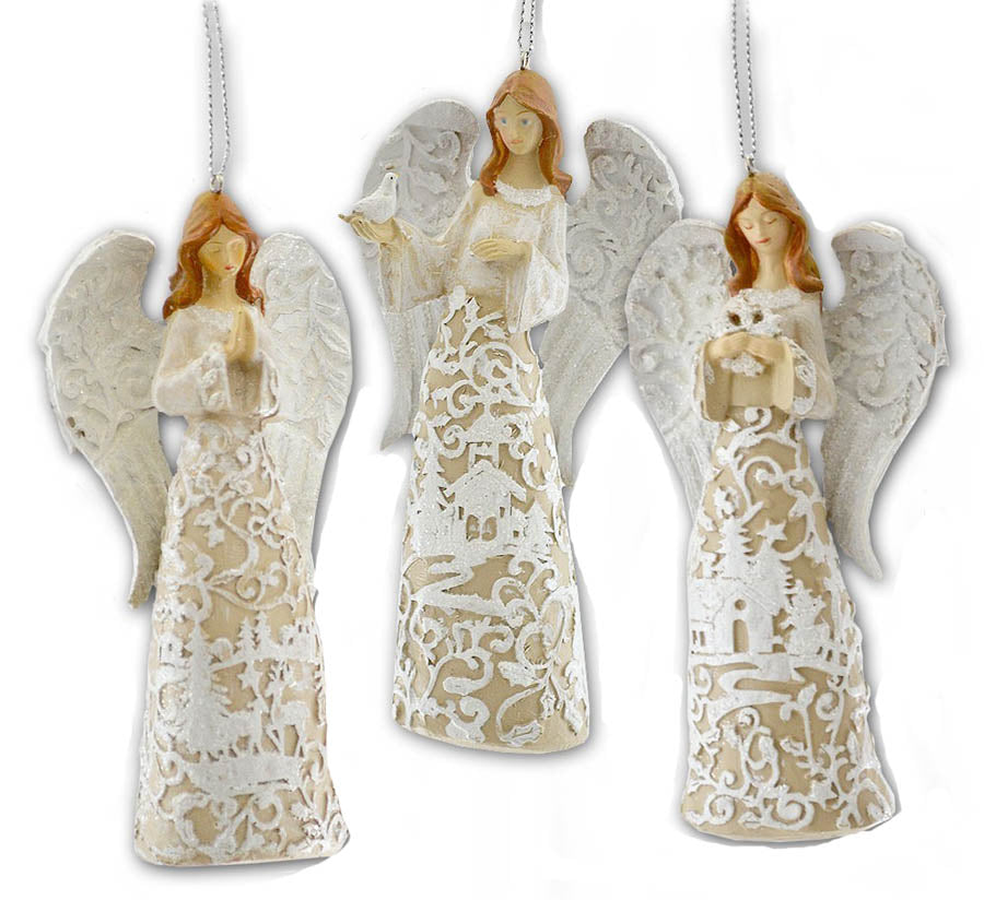 Papercut-Look Angel Ornaments - 5-1/2 inches tall