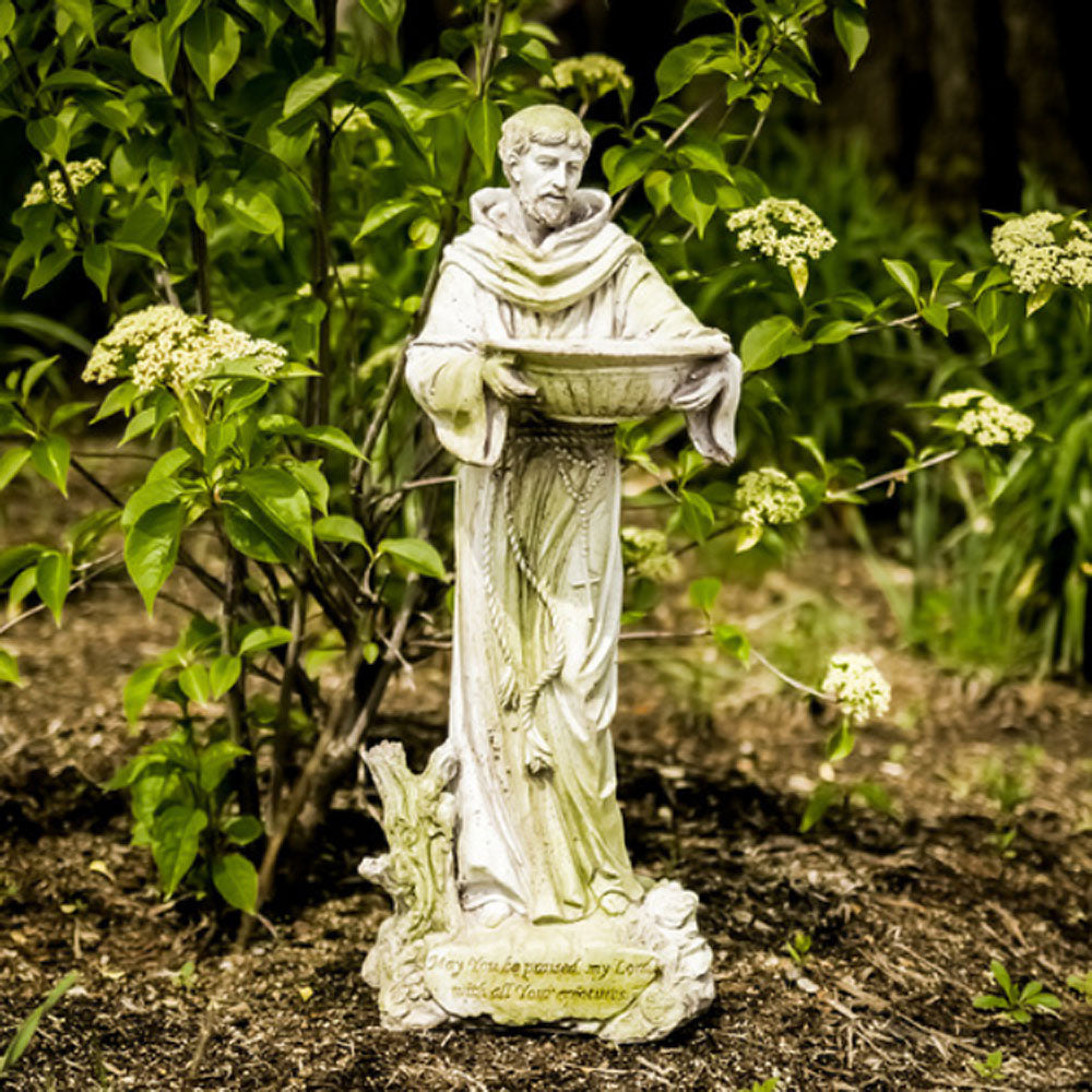 Saint Francis Outdoor Statue with Birdbath Bowl  22.5 in height