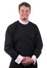 Black Neckband Clergy Shirt with White French Cuffs
