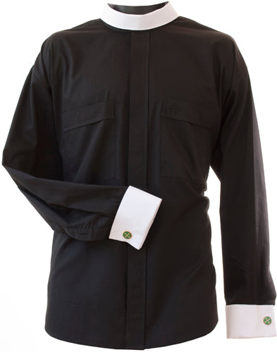 Black Neckband Clergy Shirt with White French Cuffs