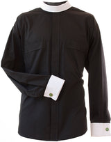 Black Neckband Clergy Shirt with White French Cuffs