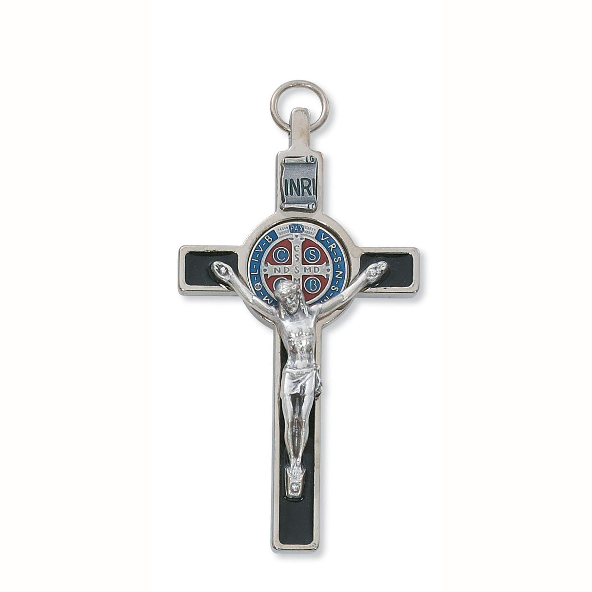 3" Black Saint Benedict Crucifix with Color Medal Center