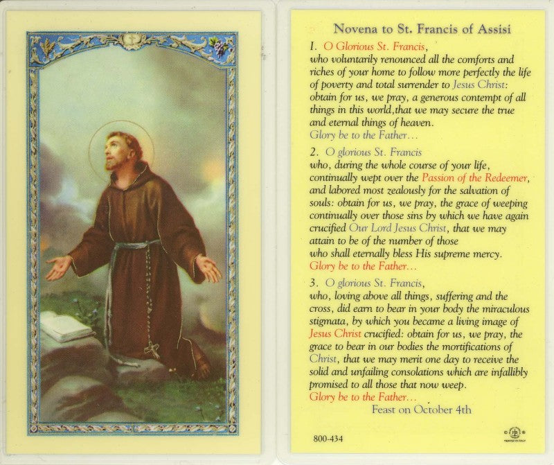 Saint Francis of Assisi Holy Card with Novena Prayer  - E24-312