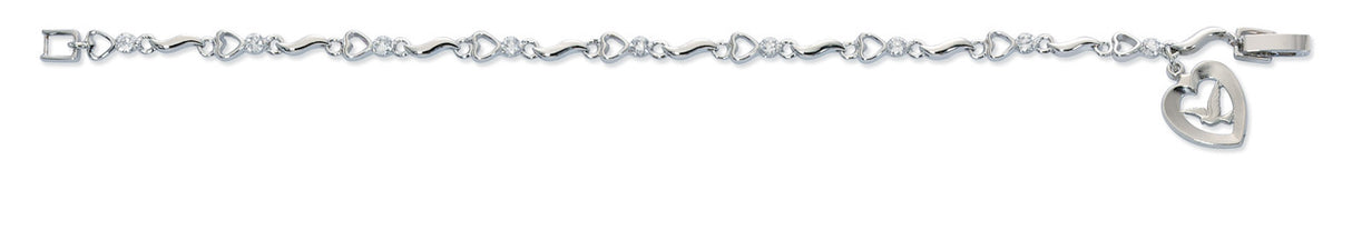Cubic Zirconia Bracelet with Dove & Heart Charm  BR417