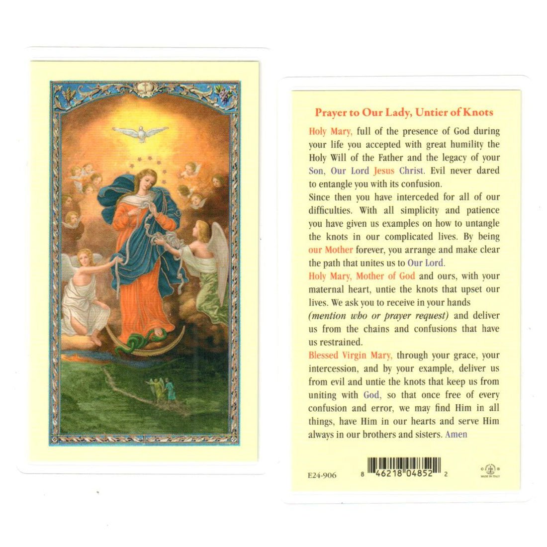 Our Lady, Untier of Knots Holy Cards - E24-906