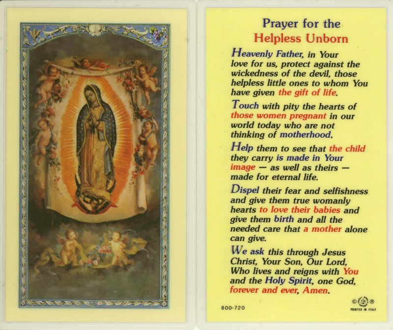 Our Lady of Guadalupe with Prayer for the Unborn - 800-720