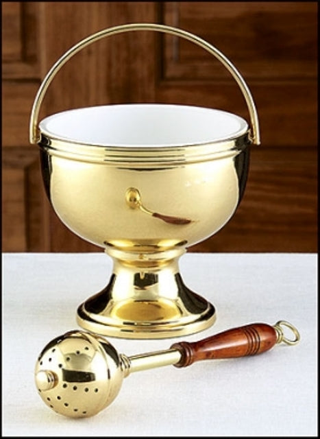 Holy Water Brass Pot & Sprinkler - Value Priced