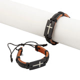 Men's Cross Rope Bracelet with Black Stone