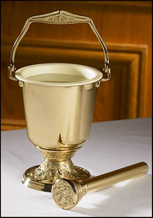 Embossed Base Holy Water Pot & Sprinkler - Value Priced - no PS628