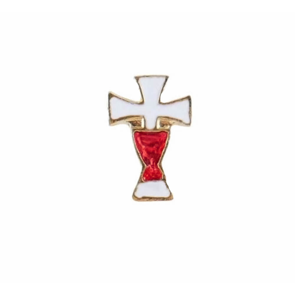 Enameled Cross with Chalice Lapel Pin