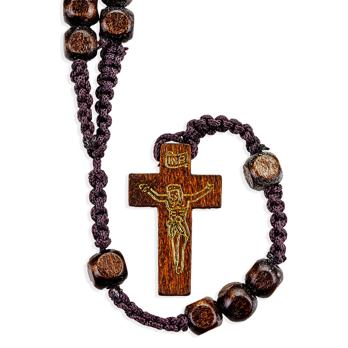 Value Square Bead Wood Rosary on Cord 01677LB
