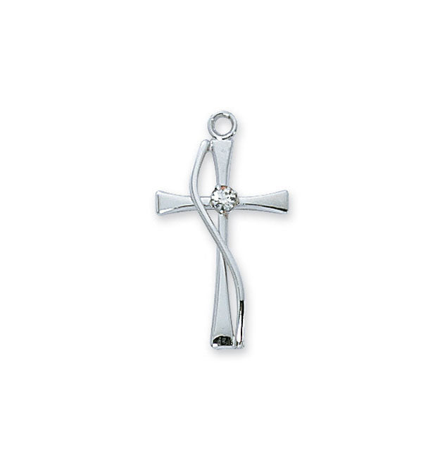 Sterling Silver Contemporary Cross Pendant with Crystal L8012