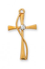 Gold over Sterling Contemporary Cross Pendant with Crystal J8012