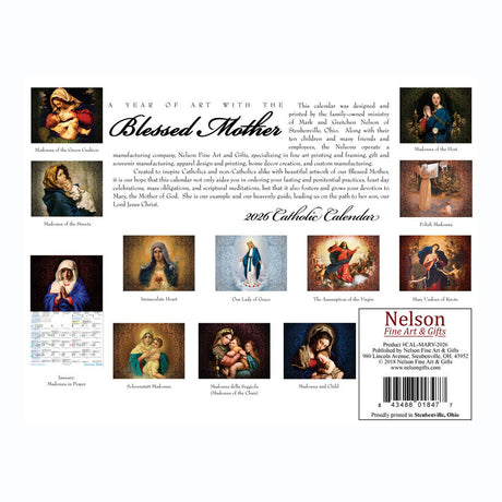 2026 Mary in Art Catholic Wall Calendar