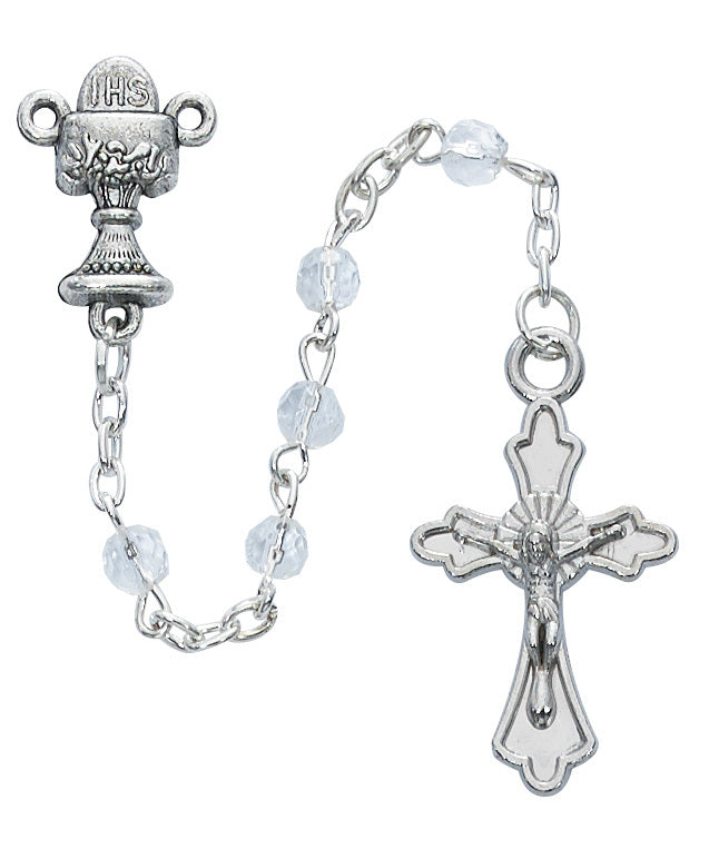 Crystal First Communion Rosary in Cross Box