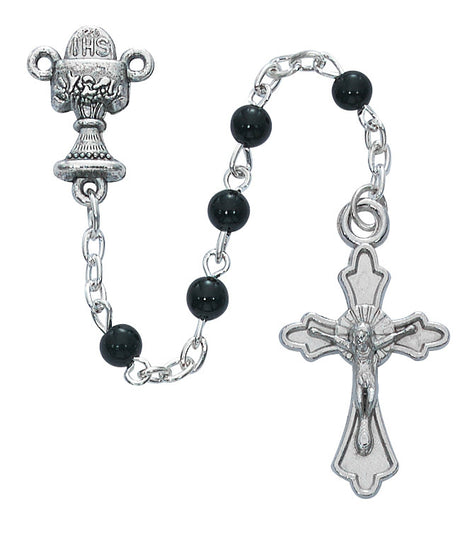 Black First Communion Rosary in Cross Box