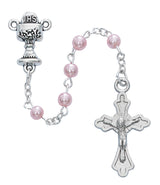 Pink First Communion Rosary in Cross Box