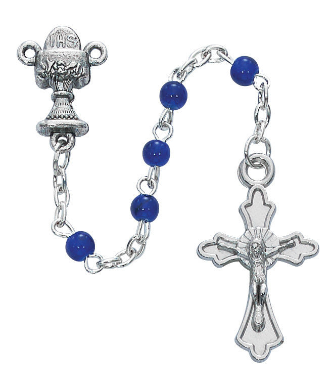 Blue First Communion Rosary in Cross Box