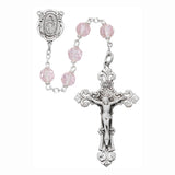7mm Pink Tincut and Rhodium Rosary R479RF