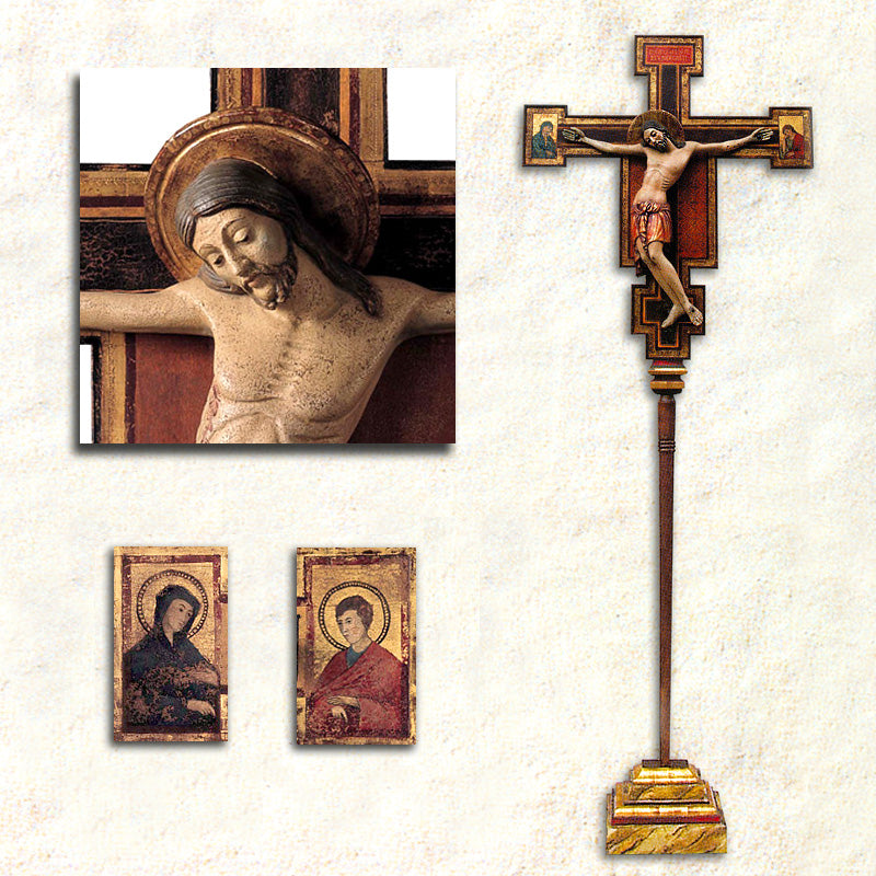Cimabue Carved Wood Processional Crucifix in Full Color