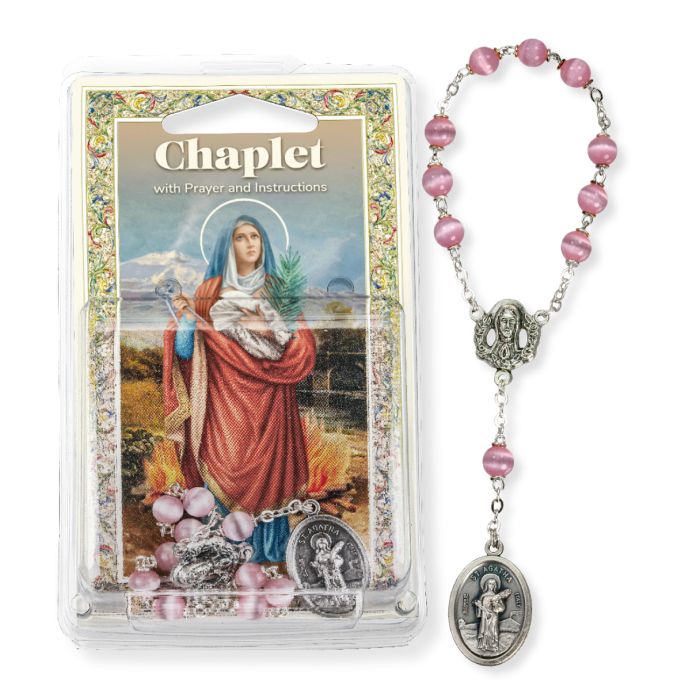 St. Agatha Glass Bead Chaplet and Holy Card