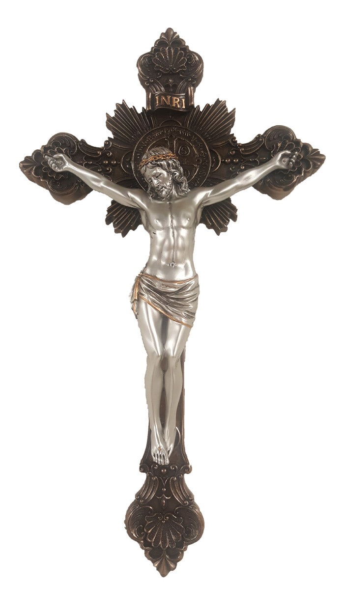 Bronze with Pewter St. Benedict Crucifix - 14 inches tall