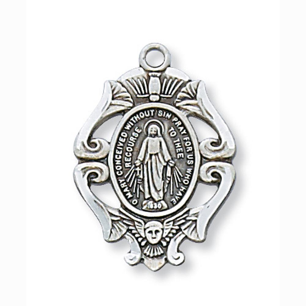Ornate Miraculous Medal in Sterling Silver  L601MI