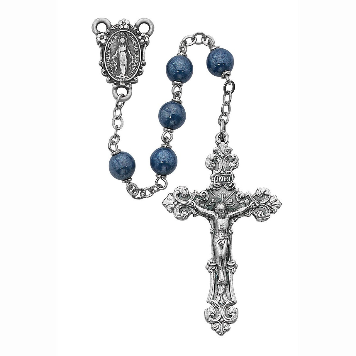 Deluxe 7mm Blue Metallic Bead Rosary