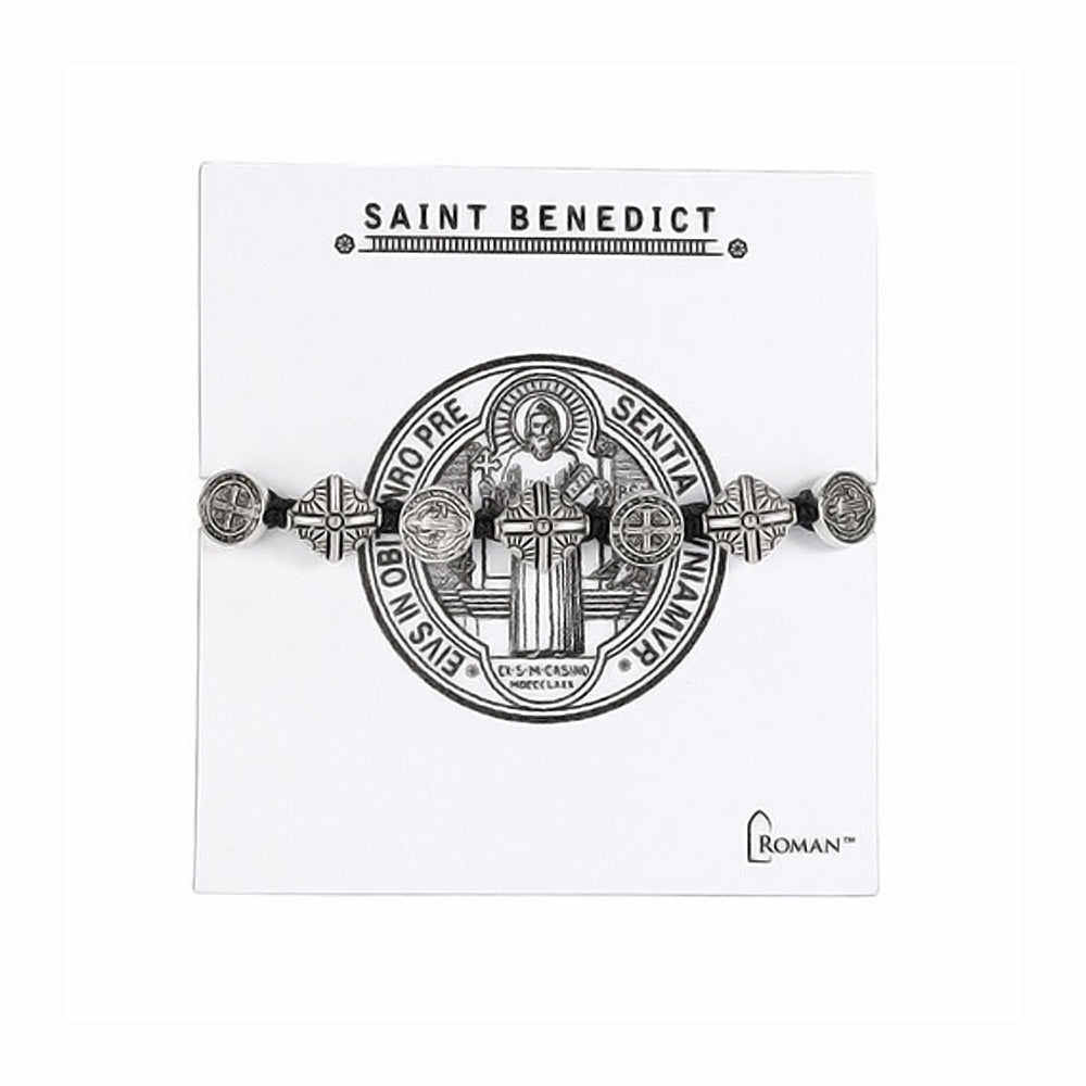 Saint Benedict Medal Slide Rope Bracelet