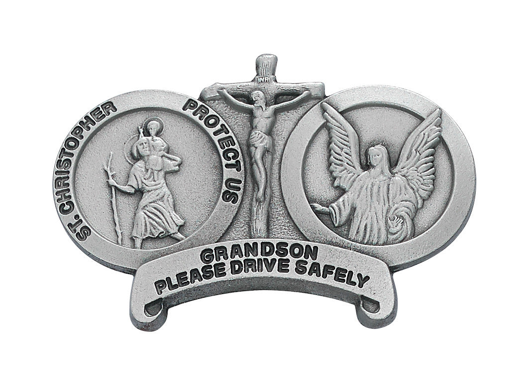 Grandson Visor Clip with St Chris and Guardian Angel