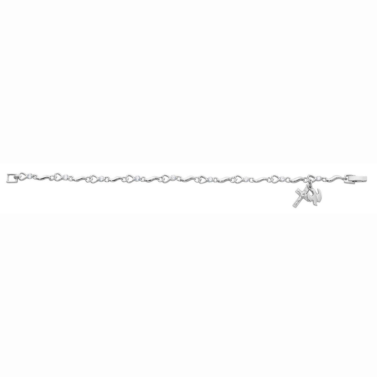 Cubic Zirconia Bracelet with Dove & Crucifix Charms BR415