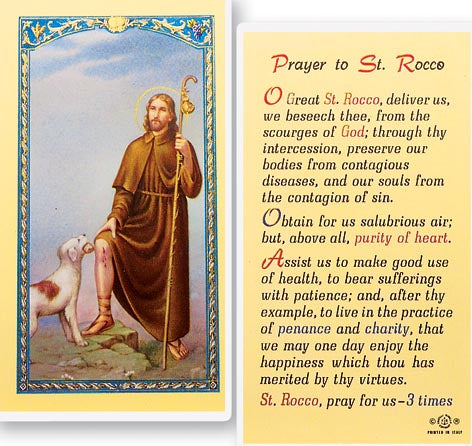 Saint Rocco  (Roch ) Holy Cards - Prayer of Health -800-169