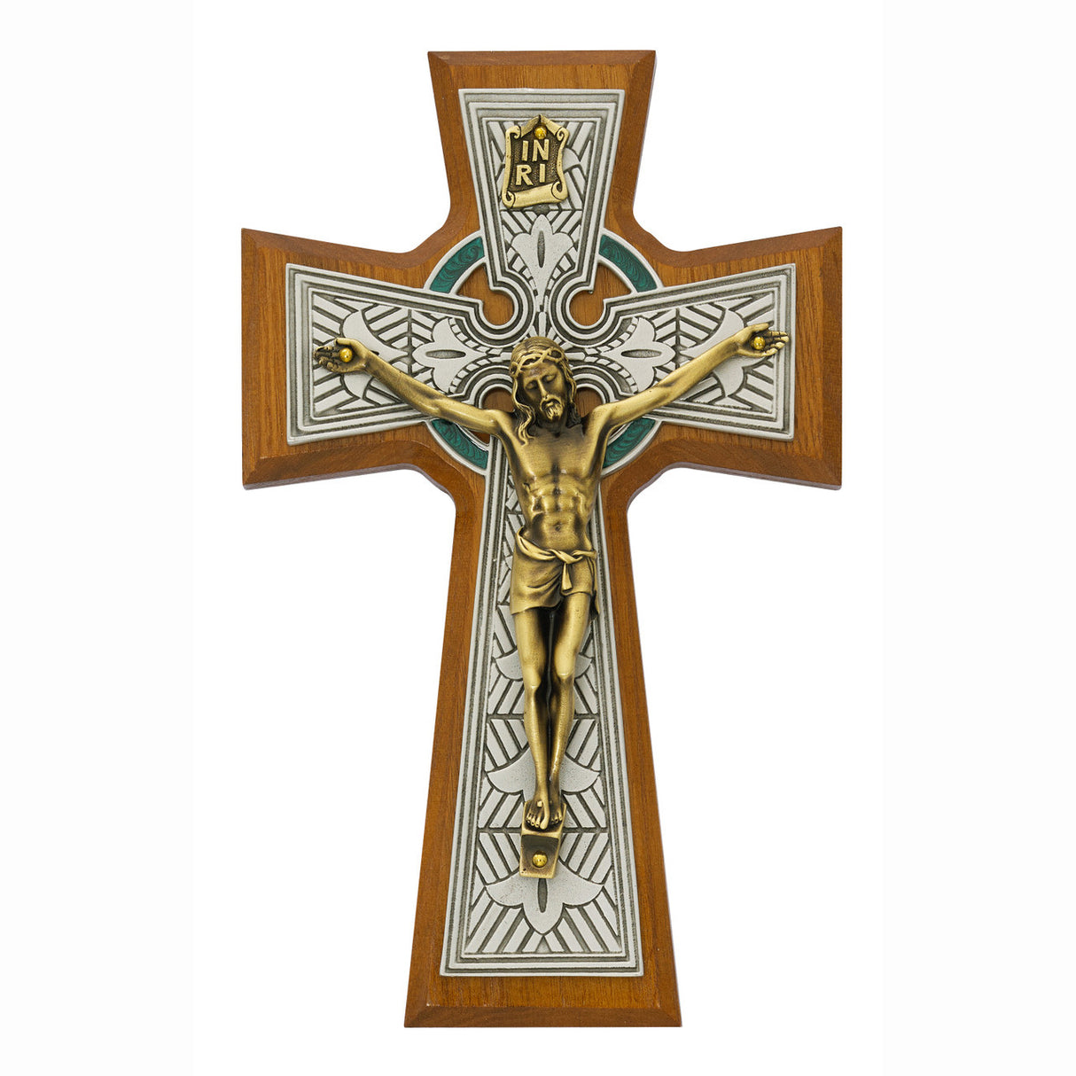 Walnut and Tutone Celtic Crucifix - 8in
