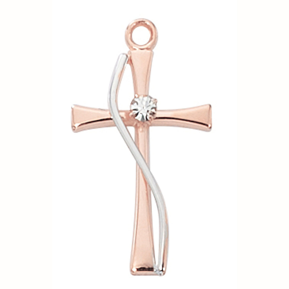 Rose Gold and Sterling Silver Two Tone Cross with Crystal  No. JR9204
