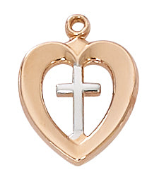 Rose Gold and Sterling Silver Two Tone Heart with Cross  JR788