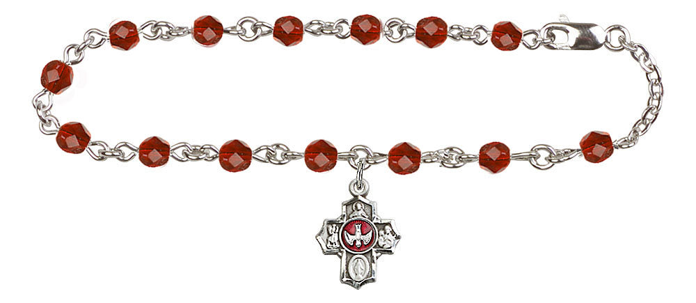 4mm Ruby Swarovski Bead 5 Way Cross Bracelet B2004RBSW-3190E