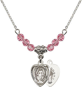 1st Communion Miraculous Medal Necklace with Rose Crystals N01RO